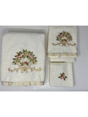 Avanti Rosefan Embroidered Towel Set Cotton Bath Hand Towels & Washcloth